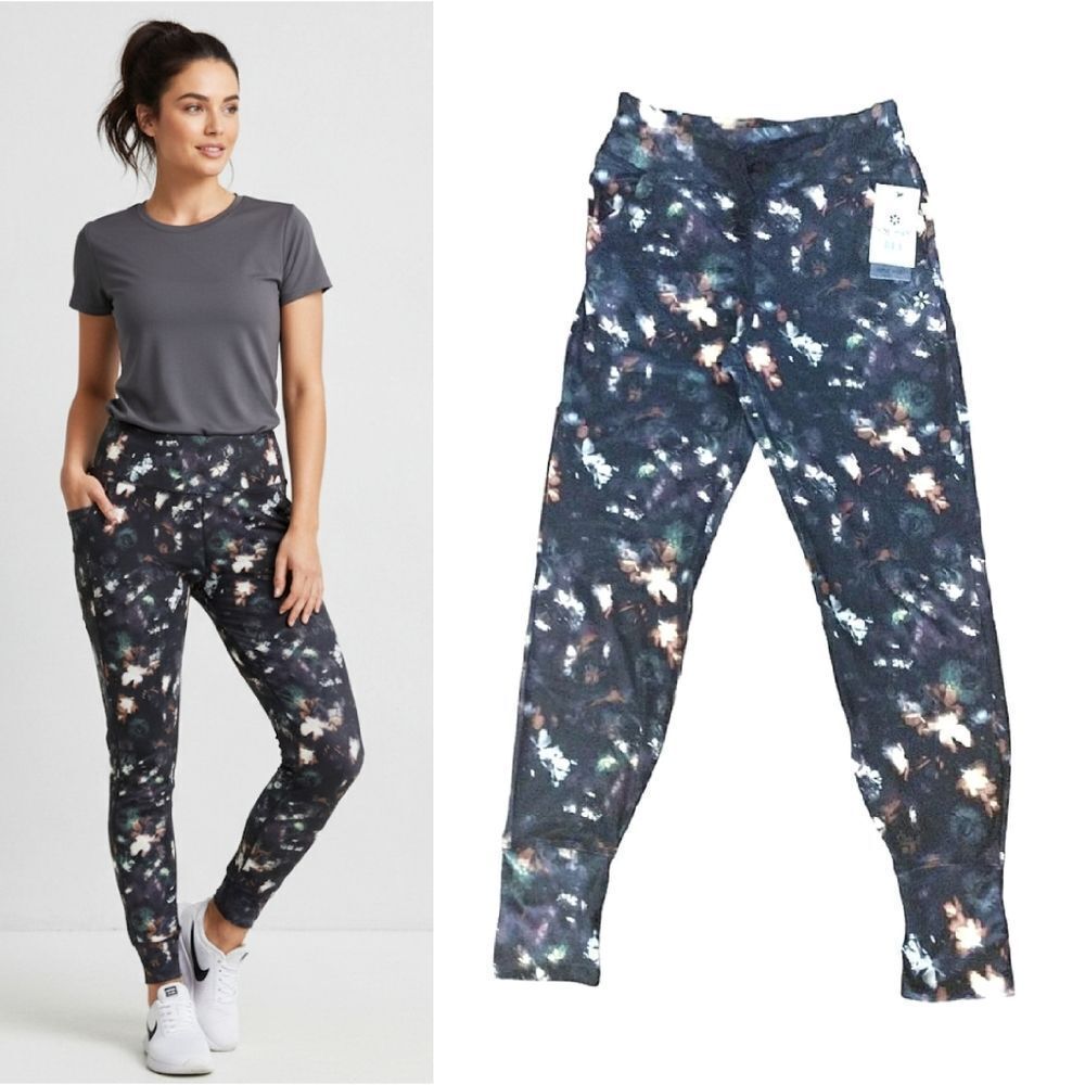 Nine West Active Moisture Wicking Floral Print‎ Jogger Leggings Medium NWT
